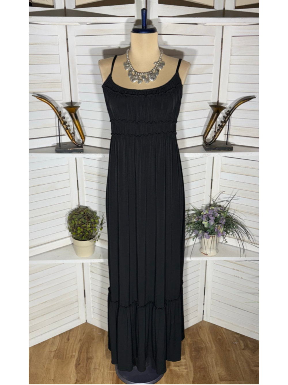 Maggy London black babydoll maxi dress hippie boho tiered whimsigoth homecoming - Picture 1 of 5